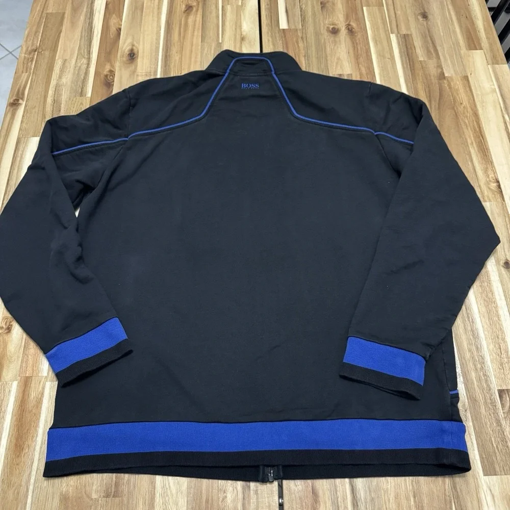 Hugo Boss Jacet Mens 2XL Black Blue Track Full Zip Cotton‎ Athleisure Pockets